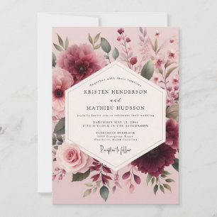 Mauve Watercolor Bloom Wedding Invitation