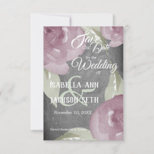 Mauve Watercolor Floral and Chalkboard Save The Date