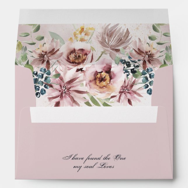 Mauve Watercolor Floral Bible Wedding Pink Envelope (Back (Bottom))