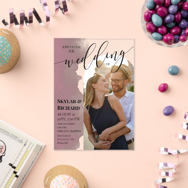Mauve Watercolor Join Us Arch Photo Wedding Acrylic Invitations (Insitu (Celebration))