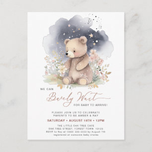Mauve We Can Bearly Wait Girl Baby Shower Invitation Postcard