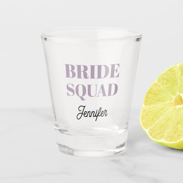 Mauve Wedding Bride Squad Personalized Shot Glass (Front)