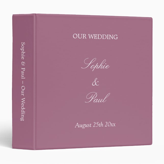 Mauve Wedding Personalized 3 Ring Binder (Front/Spine)