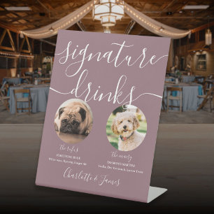 Mauve Wedding Pet Dog Signature Drinks Pedestal Sign