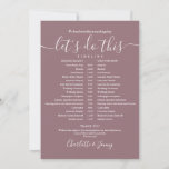 Mauve Wedding Schedule Timeline Card<br><div class="desc">This stylish mauve wedding schedule timeline can be personalized with your wedding details in chic lettering. Designed by Thisisnotme©</div>