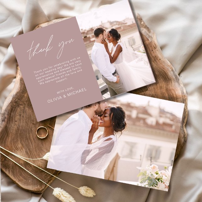 Mauve Wedding Thank You Photo Simple Elegant Card (Creator Uploaded)