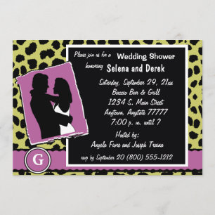 Mauve White And Green Monogram Leopard Invitation