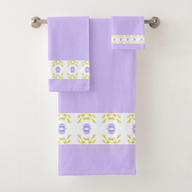 Mauve White And Lime Green Bath Towel Set (Insitu)