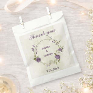 mauve white flowers greenery wedding favour bag