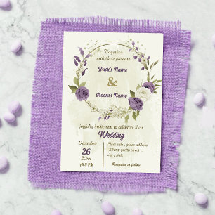 mauve white flowers greenery wedding invitation