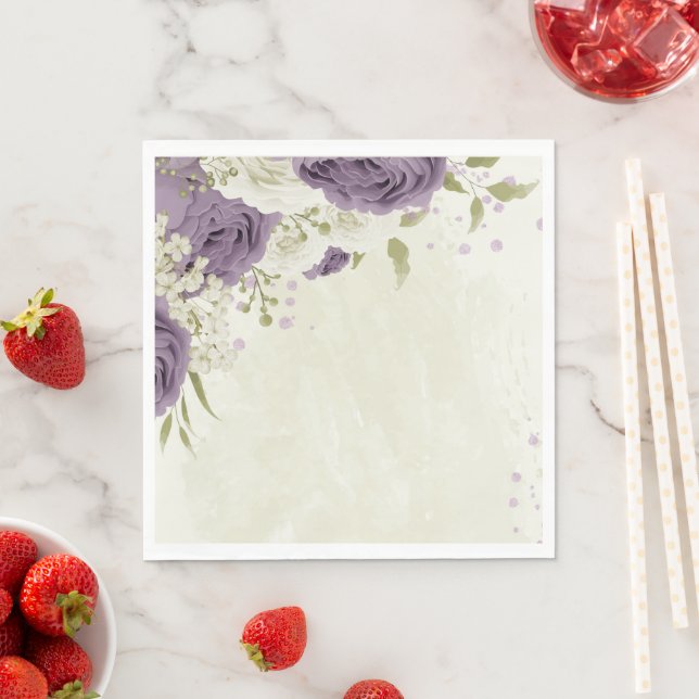mauve white flowers greenery wedding napkin (Insitu)