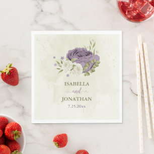 mauve white flowers greenery wedding napkin