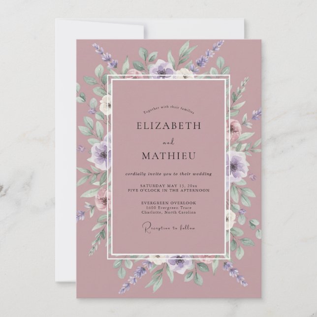 Mauve Wildflower Wreath Wedding Invitation (Front)