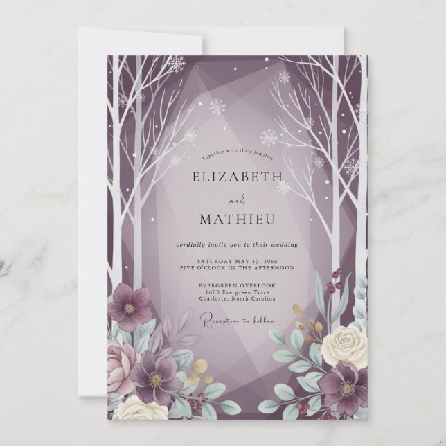 Mauve Winter Forest Eucalyptus Wedding Invitation (Front)