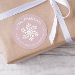 Mauve Winter Snowflake Christmas Gift Tag Stickers<br><div class="desc">Affordable custom printed Merry Christmas round gift tag stickers personalized with your text. This simple modern holiday design features a white snowflake on a blush pink background. Use the design tools to choose any background colour, edit text fonts and colours or upload your own photos to design your own unique...</div>