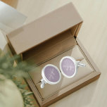 Mauve with White Stylized Monogram Cufflinks<br><div class="desc">A pair of sterling silver plated, round cufflinks for the fashionable man that feature a trendy, mauve colour to match his outfit along with his name printed in white, upper case letters and superimposed with white, stylized initials. Personalize cufflinks by editing and replacing name and initials as desired. A classy...</div>
