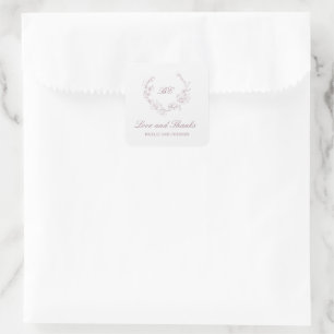 Mauve Wreath Monogram Elegant Wedding Square Sticker