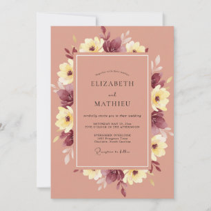 Mauve Yellow Blossom Wedding Invitation