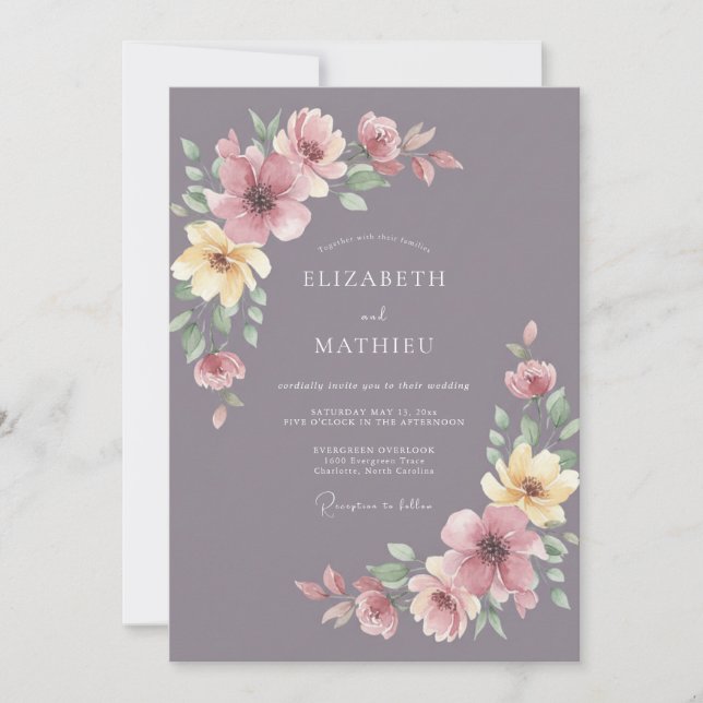 Mauve Yellow Petal Wedding Invitation (Front)
