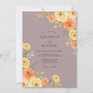 Mauve Yellow Ranunculus Eucalyptus Wedding Invitation