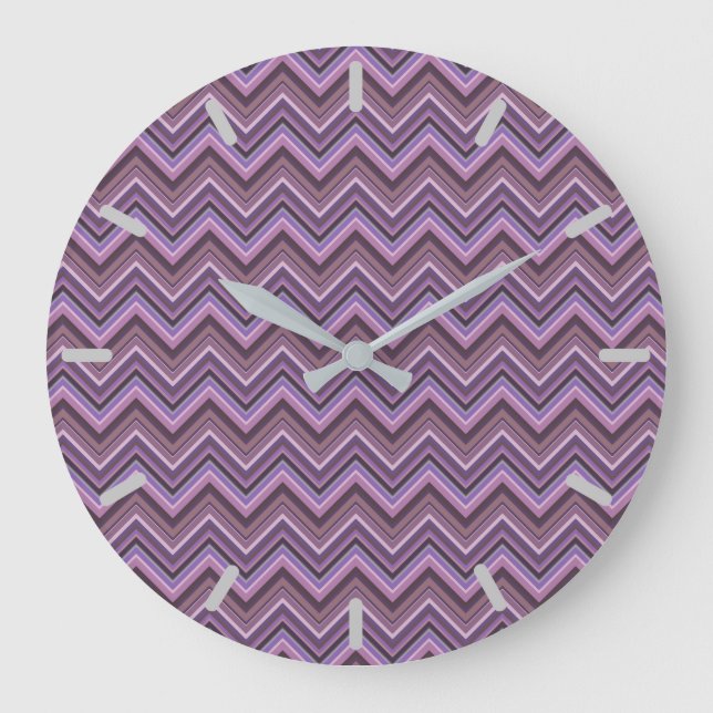 Mauve zigzag stripes large clock (Front)