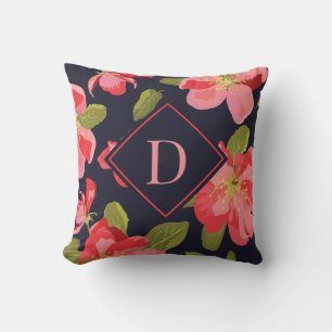 Mauvelous Floral Pattern Monogram Throw Pillow