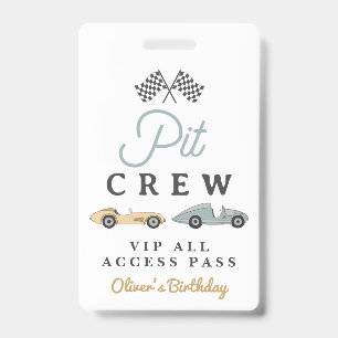 MAVERICK Race Car Birthday Party Pit Crew VIP Pass Badge
