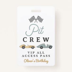 MAVERICK Race Car Birthday Party Pit Crew VIP Pass Badge