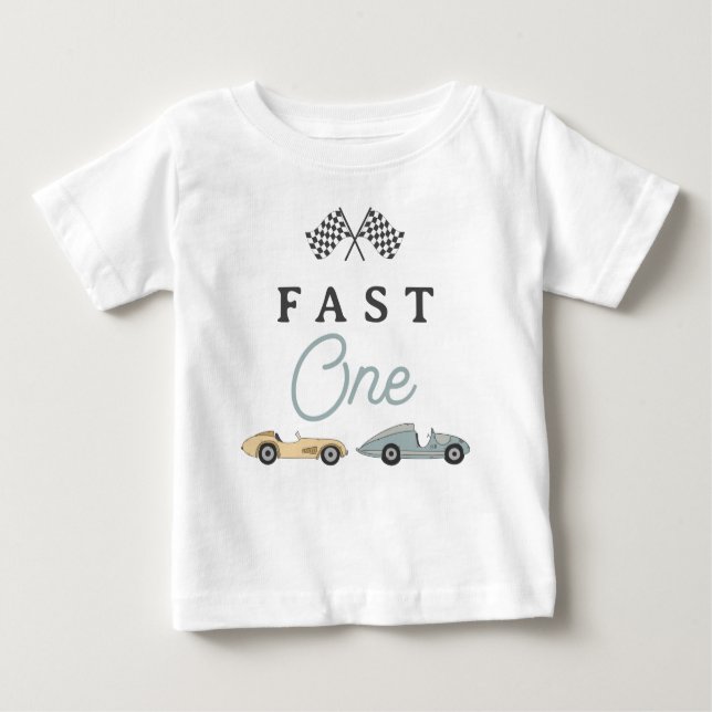 MAVERICK Vintage Race Car Fast One 1st Birthday  Baby T-Shirt (Front)
