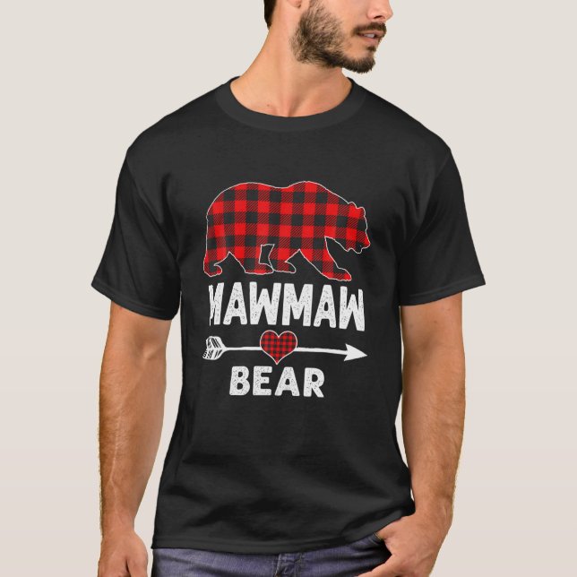 Mawmaw Bear Christmas Pajama Red Plaid Buffalo Fam T-Shirt (Front)