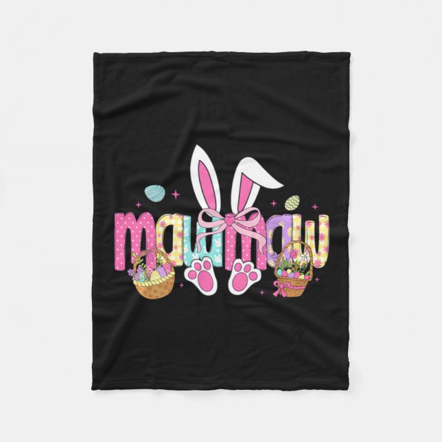 Mawmaw Bow Bunny Ears Easter Fleece Blanket (Front)