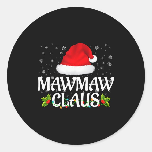 Mawmaw Claus Christmas Lights Santa Pajama Family  Classic Round Sticker (Front)