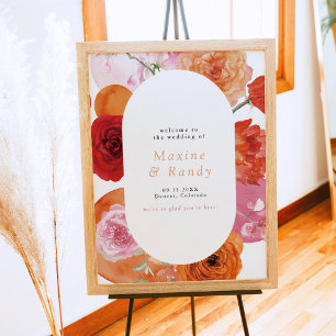 MAX Bold Fuchsia & Orange Floral Wedding Welcome Poster