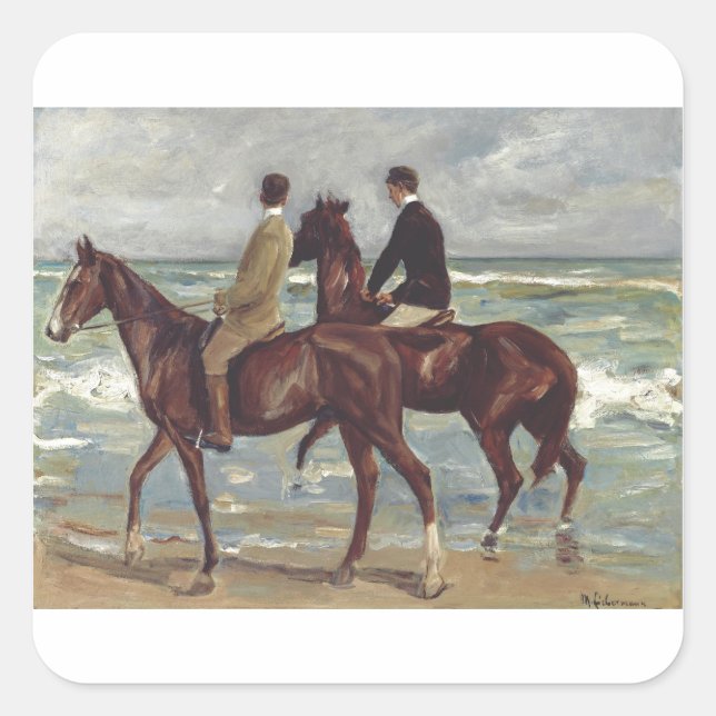 Max Liebermann: Two Riders on the Beach Art Square Sticker (Front)