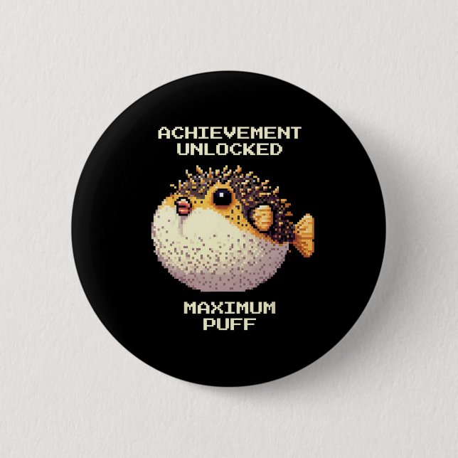 Max Puff Achieved Pixel Pufferfish Retro Gamer Art 2 Inch Round Button (Front)