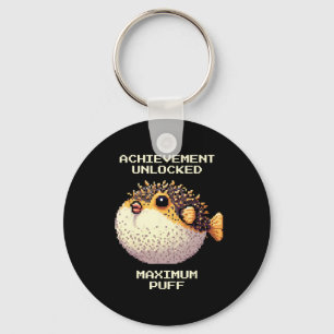 Max Puff Achieved Pixel Pufferfish Retro Gamer Art Keychain