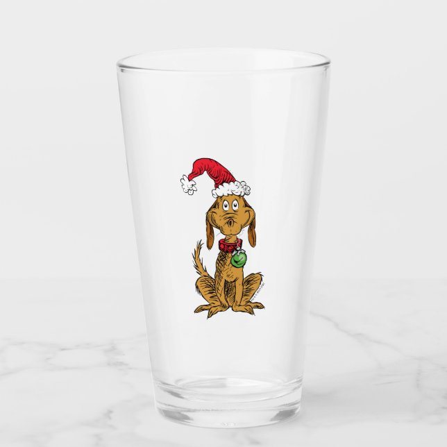 Max the Dog in Santa Hat Glass (Front)