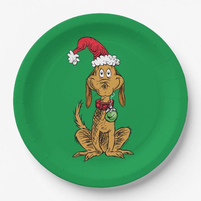 Max the Dog in Santa Hat Paper Plate (Front)
