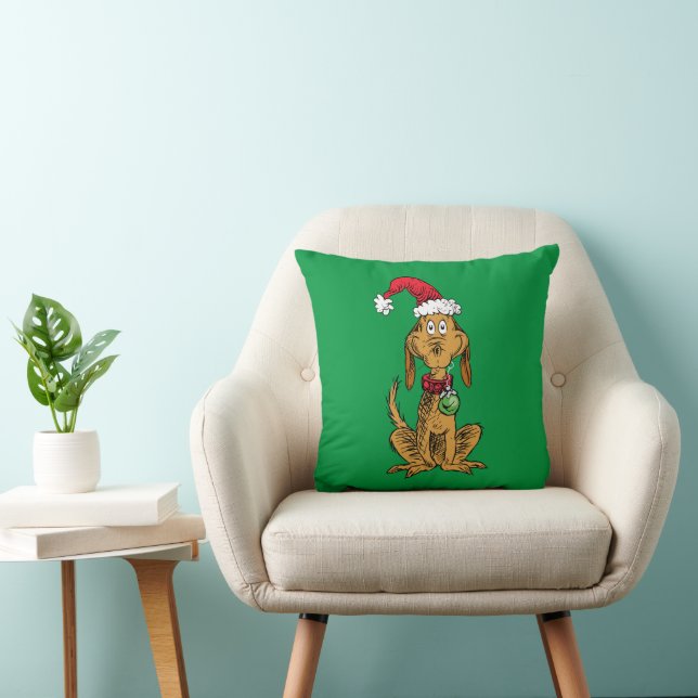 Max the Dog in Santa Hat Throw Pillow (Chair)