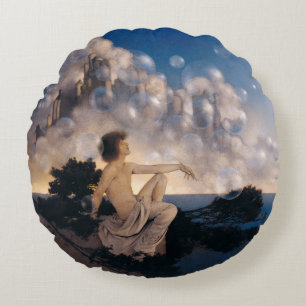 Maxfield Parrish Air Castles 1904 Vintage Fantasy  Round Pillow