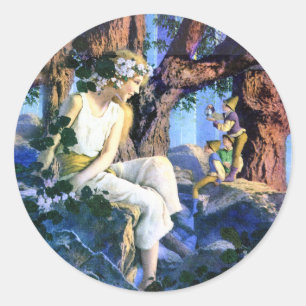 Maxfield Parrish's Fair Princess and the Gnomes Classic Round Sticker