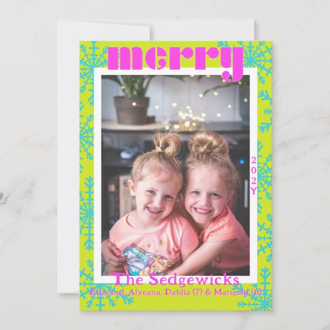 Maximal Merry Colourful Snowflake Modern Photo Holiday Card (Front)