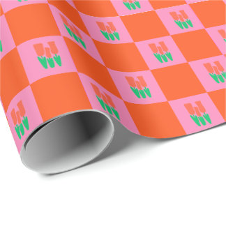 Maximalism Birthday Colourful Chequered Floral  Wrapping Paper