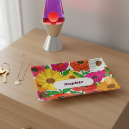 Maximalism Retro 70s Floral Pattern Personalized Trinket Trays