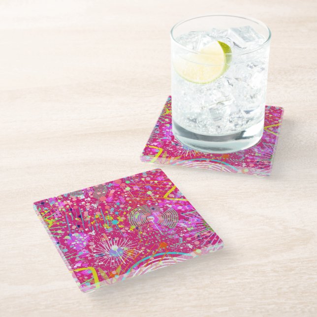 Maximalist Abstract Art: the Candy Store Glass Coaster (Angled)