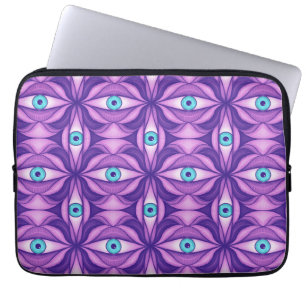 Maximalist Abstract Botanical Eye Pattern Purple Laptop Sleeve