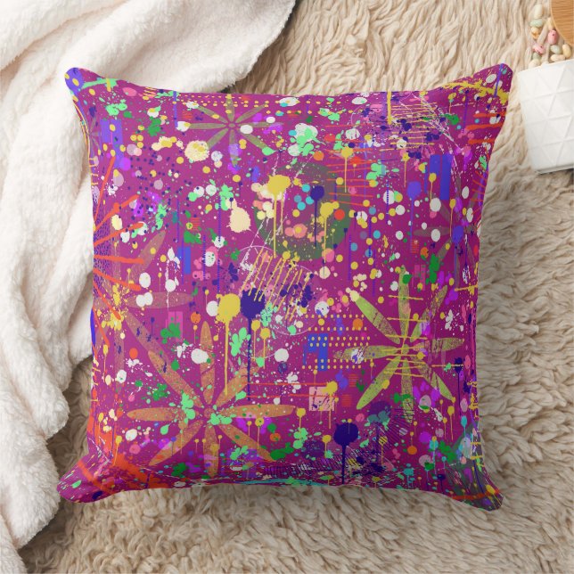 Maximalist Abstract in Bold Colour Throw Pillow (Blanket)