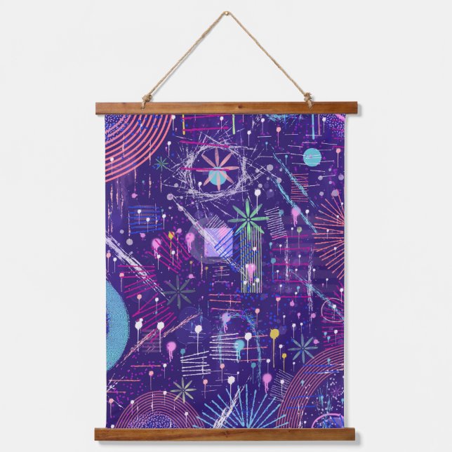 Maximalist Abstract on Purple Hanging Tapestry (Front)