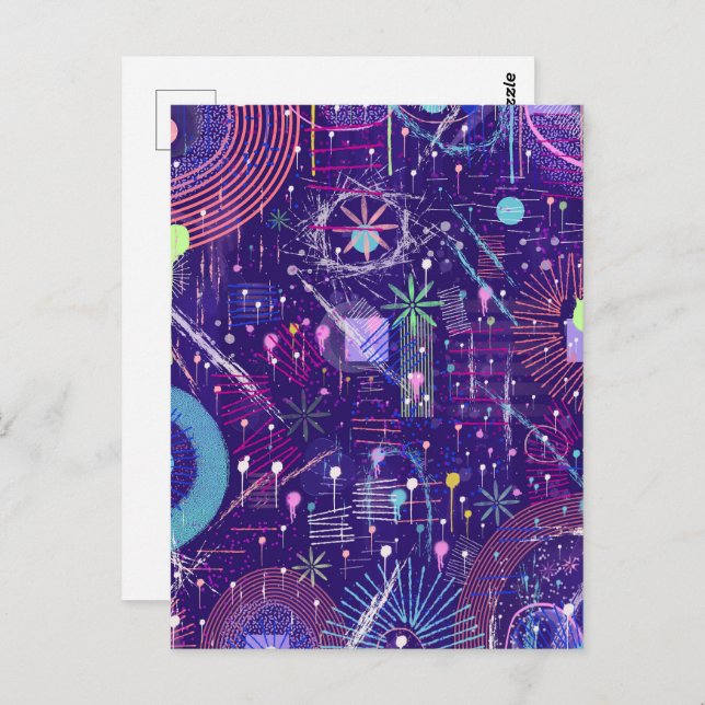 Maximalist Abstract on Purple Postcard (Front/Back)