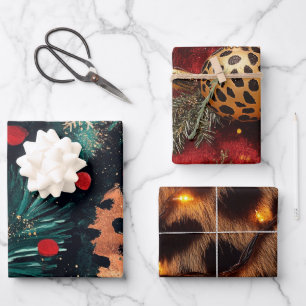 Maximalist Animal Print Christmas  Wrapping Paper Sheet